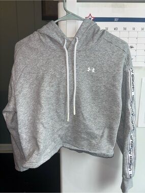 Under Armour Light Gray Cropped Hoodie with White Logo